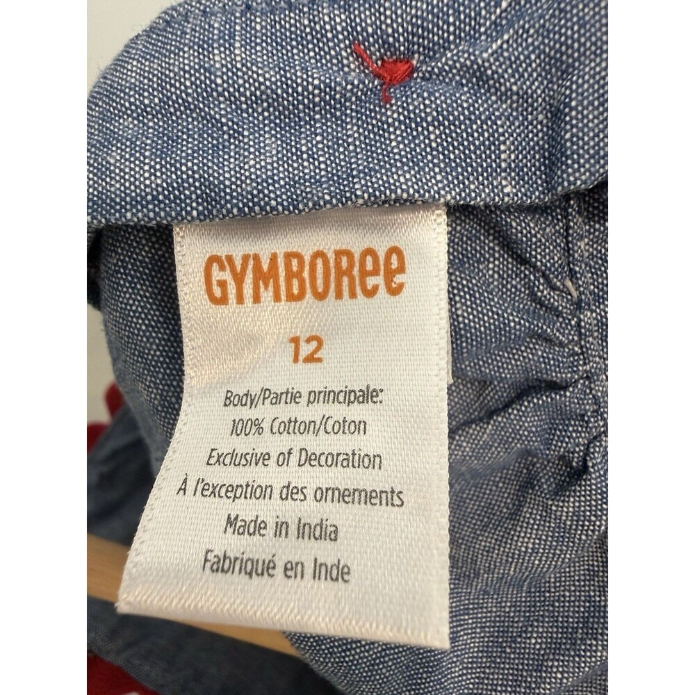 Gymboree Girls Sz 12 Dress Blue Jumper Embroidered Chambray Apple Daisy Ric Rac - Picture 3 of 4